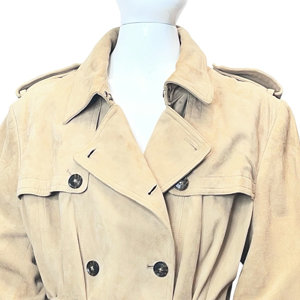 Banana Republic Classic Double Breasted Tan Suede Trench Coat Size XXL - Picture 8 of 15